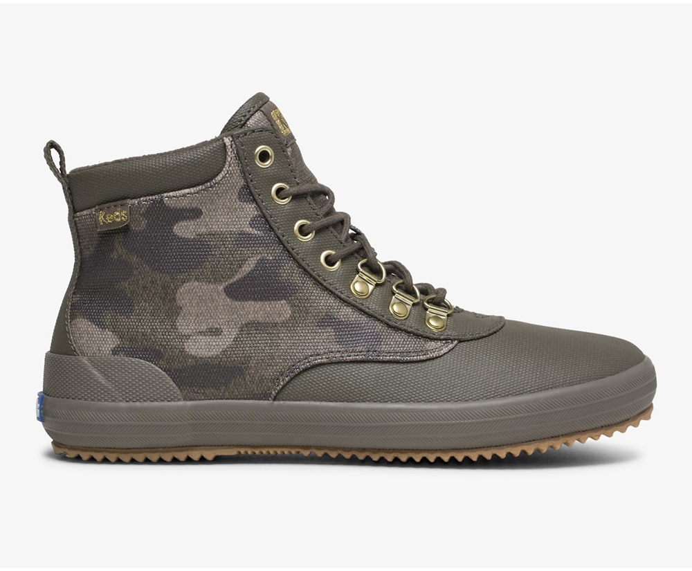 Womens Keds Boots - Scout II Water-Resistant Camo Canvas w/ Thinsulate™ - Olive - 3819-XCETN